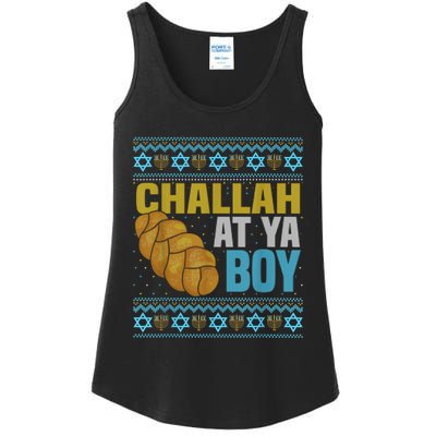 Challah At Ya  Funny Ugly Hanukkah Sweater Pajamas Shirt Ladies Essential Tank