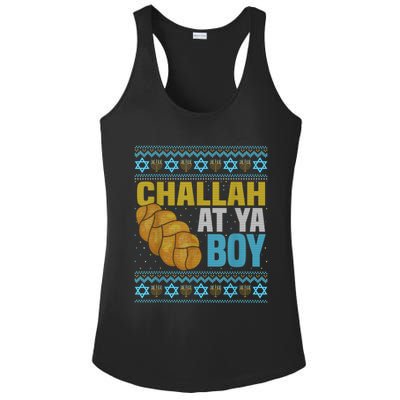 Challah At Ya  Funny Ugly Hanukkah Sweater Pajamas Shirt Ladies PosiCharge Competitor Racerback Tank