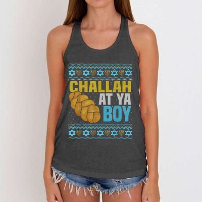 Challah At Ya  Funny Ugly Hanukkah Sweater Pajamas Shirt Women's Knotted Racerback Tank