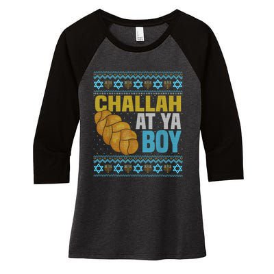 Challah At Ya  Funny Ugly Hanukkah Sweater Pajamas Shirt Women's Tri-Blend 3/4-Sleeve Raglan Shirt