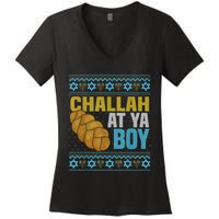 Challah At Ya  Funny Ugly Hanukkah Sweater Pajamas Shirt Women's V-Neck T-Shirt