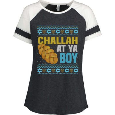 Challah At Ya  Funny Ugly Hanukkah Sweater Pajamas Shirt Enza Ladies Jersey Colorblock Tee