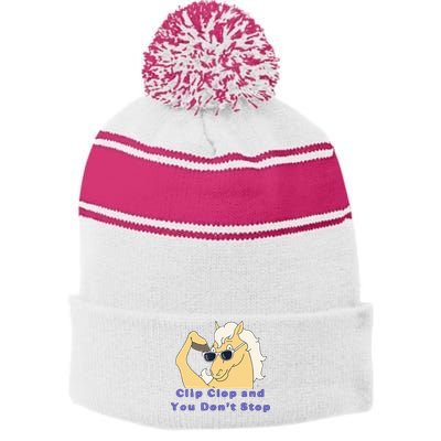 Clip-Clop And You Don't Stop Horse funny Stripe Pom Pom Beanie