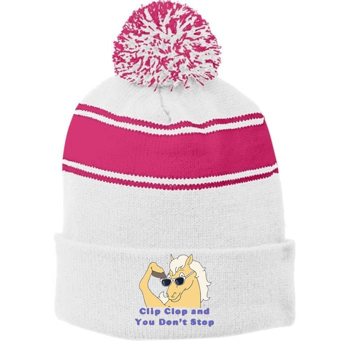 Clip-Clop And You Don't Stop Horse funny Stripe Pom Pom Beanie