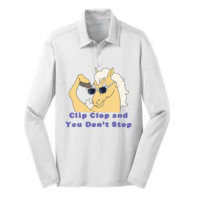 Clip-Clop And You Don't Stop Horse funny Silk Touch Performance Long Sleeve Polo