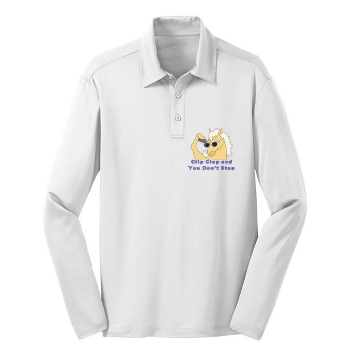 Clip-Clop And You Don't Stop Horse funny Silk Touch Performance Long Sleeve Polo