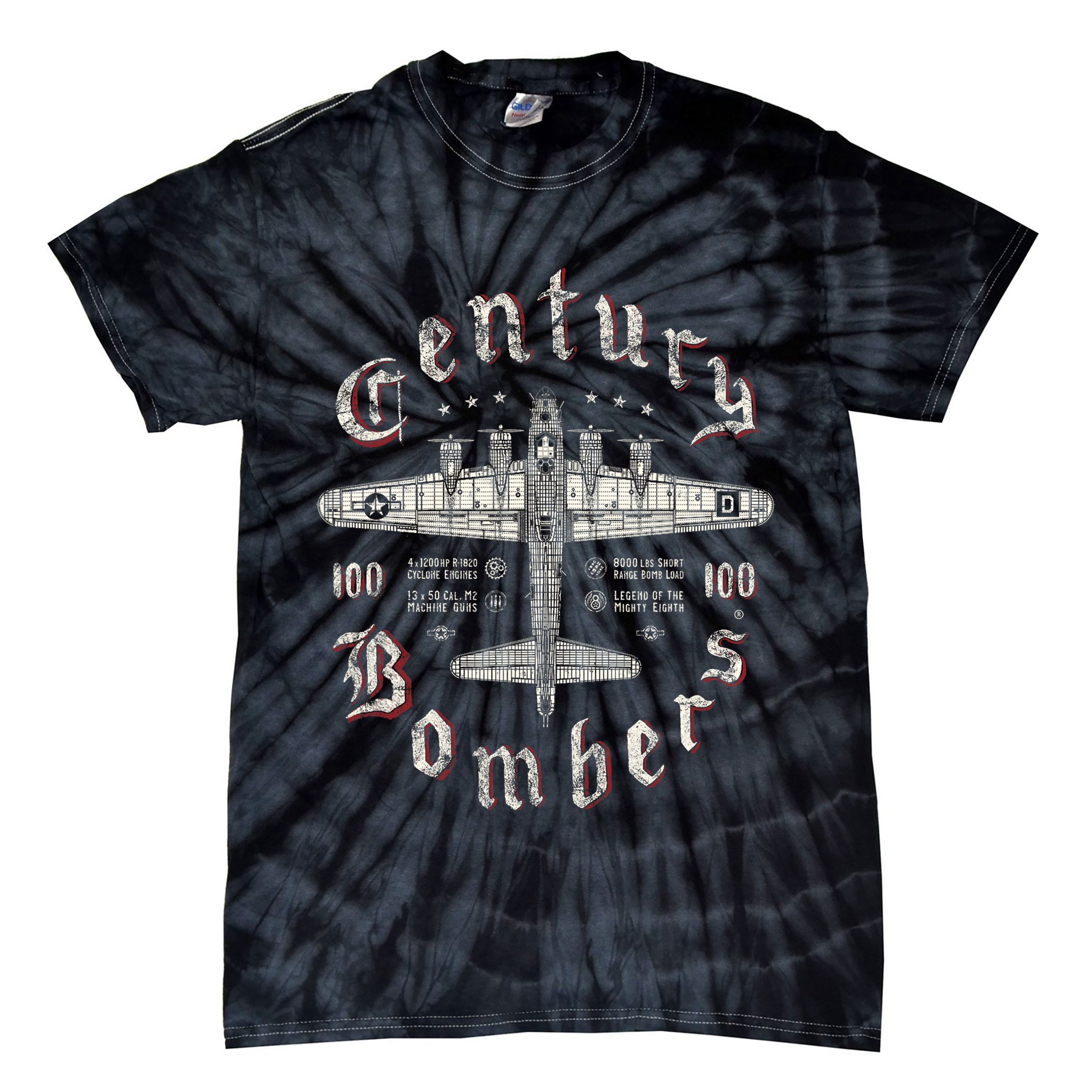 Century Bombers 100th Bomb Group B 17 Tie-Dye T-Shirt