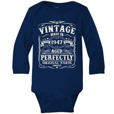 Classic Birthday 1947 Gift 75th Birthday Baby Long Sleeve Bodysuit