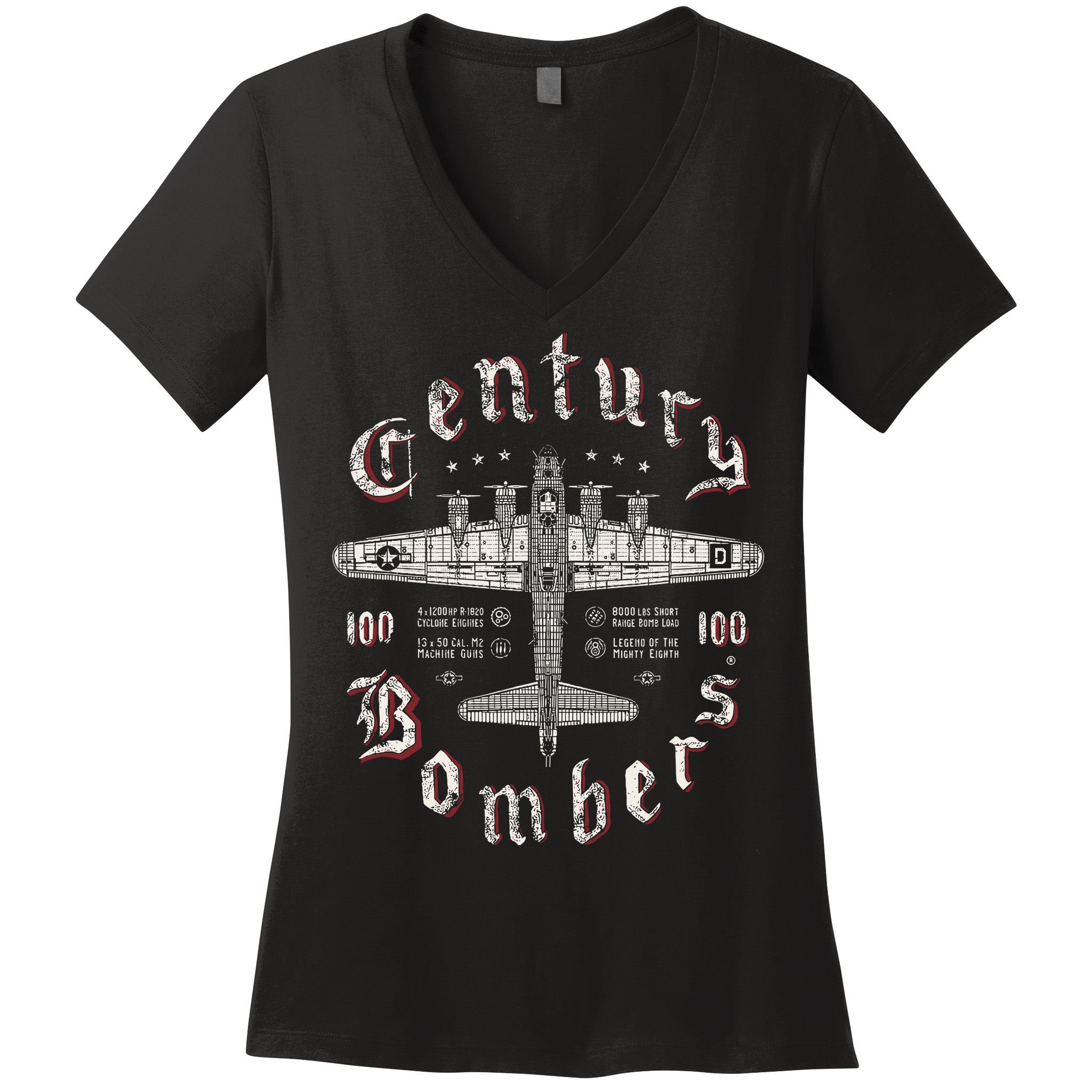 Century Bombers 100th Bomb Group B 17 Women's V-Neck T-Shirt