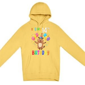 Capybara Birthday 14 Birthday Party 14th Birthday Premium Pullover Hoodie