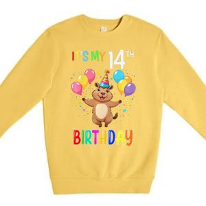 Capybara Birthday 14 Birthday Party 14th Birthday Premium Crewneck Sweatshirt