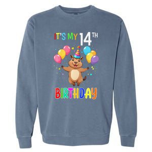 Capybara Birthday 14 Birthday Party 14th Birthday Garment-Dyed Sweatshirt