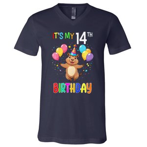 Capybara Birthday 14 Birthday Party 14th Birthday V-Neck T-Shirt