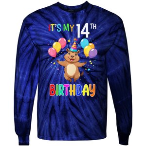 Capybara Birthday 14 Birthday Party 14th Birthday Tie-Dye Long Sleeve Shirt