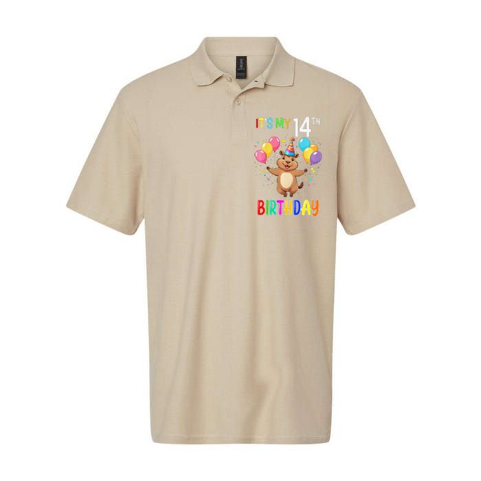 Capybara Birthday 14 Birthday Party 14th Birthday Softstyle Adult Sport Polo