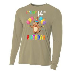 Capybara Birthday 14 Birthday Party 14th Birthday Cooling Performance Long Sleeve Crew