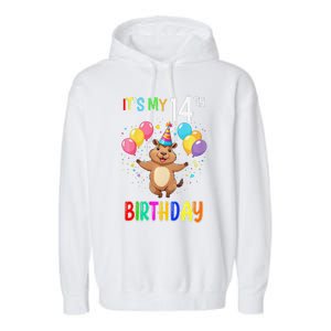 Capybara Birthday 14 Birthday Party 14th Birthday Garment-Dyed Fleece Hoodie