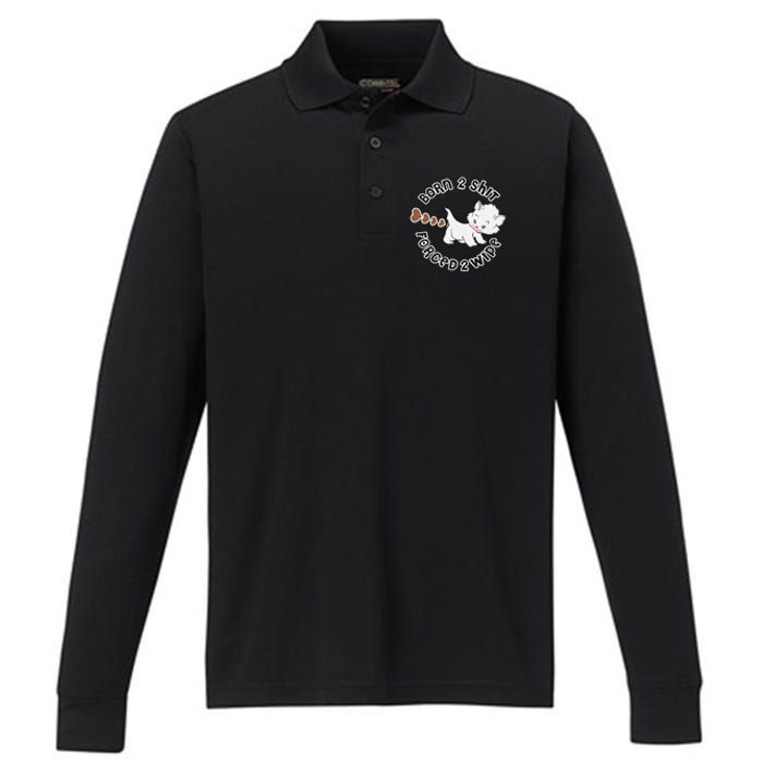 Cat Born 2 Shit Forced 2 Wipe Cute Cat Cat Lover Funny Heart Poop Performance Long Sleeve Polo