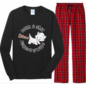 Cat Born 2 Shit Forced 2 Wipe Cute Cat Cat Lover Funny Heart Poop Long Sleeve Pajama Set