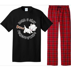 Cat Born 2 Shit Forced 2 Wipe Cute Cat Cat Lover Funny Heart Poop Pajama Set