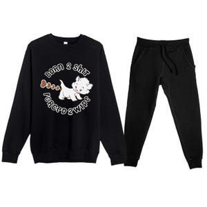 Cat Born 2 Shit Forced 2 Wipe Cute Cat Cat Lover Funny Heart Poop Premium Crewneck Sweatsuit Set