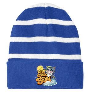 California Beach 2024 Vacation Weekend Summer Here Comes Sun Gift Striped Beanie with Solid Band