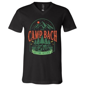 Camp Bach 2024 Getting Hitched Camping V-Neck T-Shirt