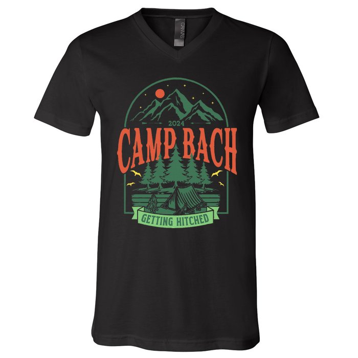 Camp Bach 2024 Getting Hitched Camping V-Neck T-Shirt