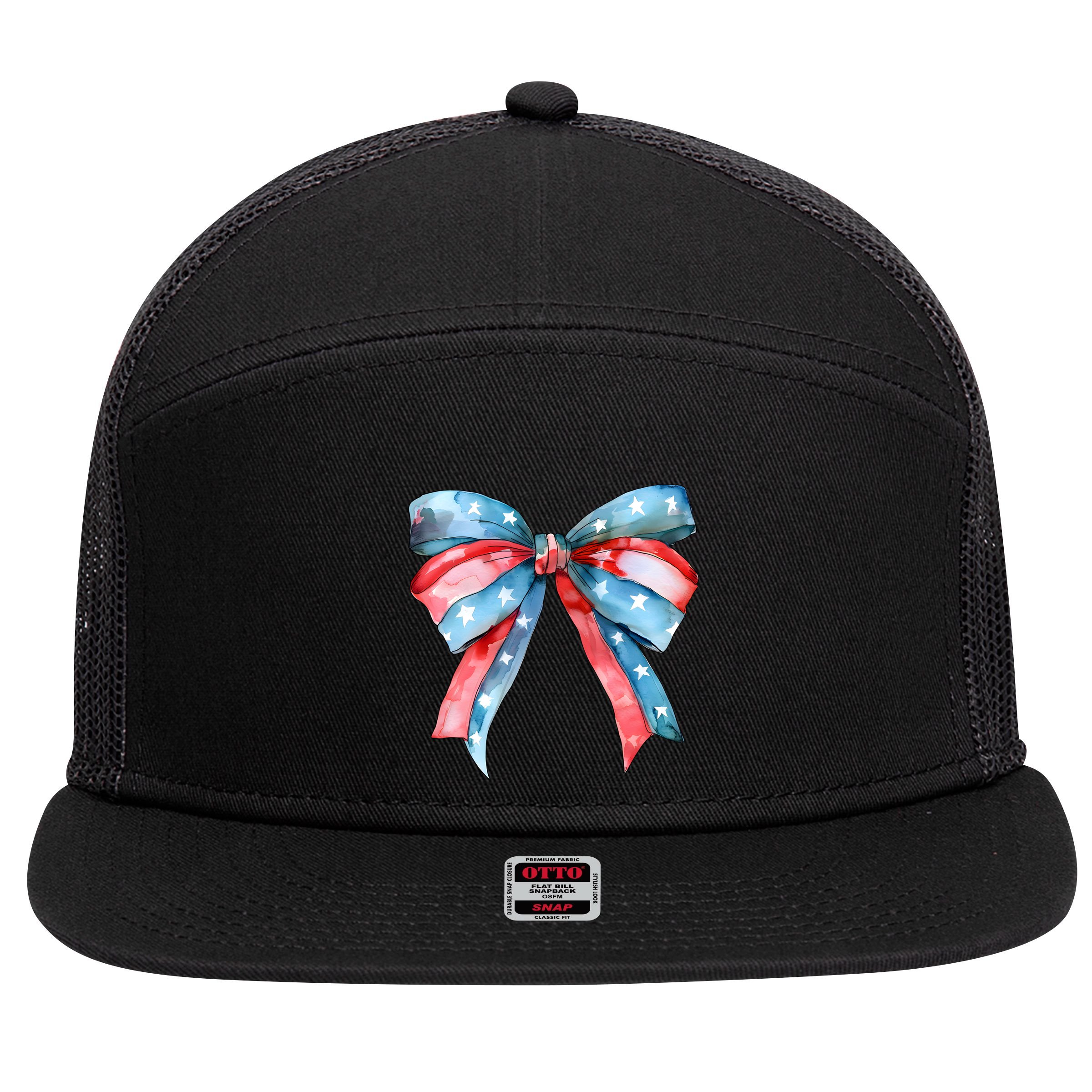 Coquette Bow 4th Of July Independence Day 7 Panel Mesh Trucker Snapback Hat