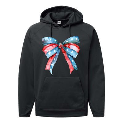 Coquette Bow 4th Of July Independence Day Performance Fleece Hoodie