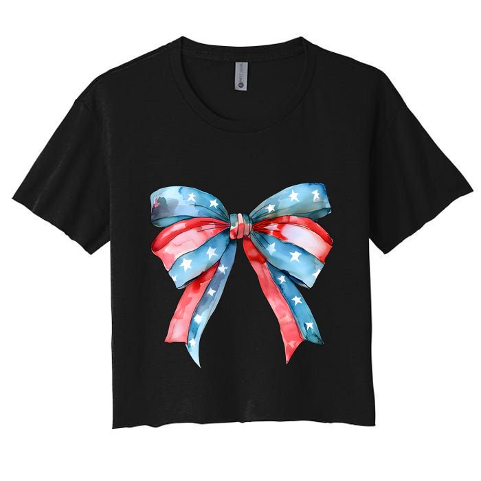 Coquette Bow 4th Of July Independence Day Women's Crop Top Tee