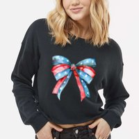 Coquette Bow 4th Of July Independence Day Cropped Pullover Crew