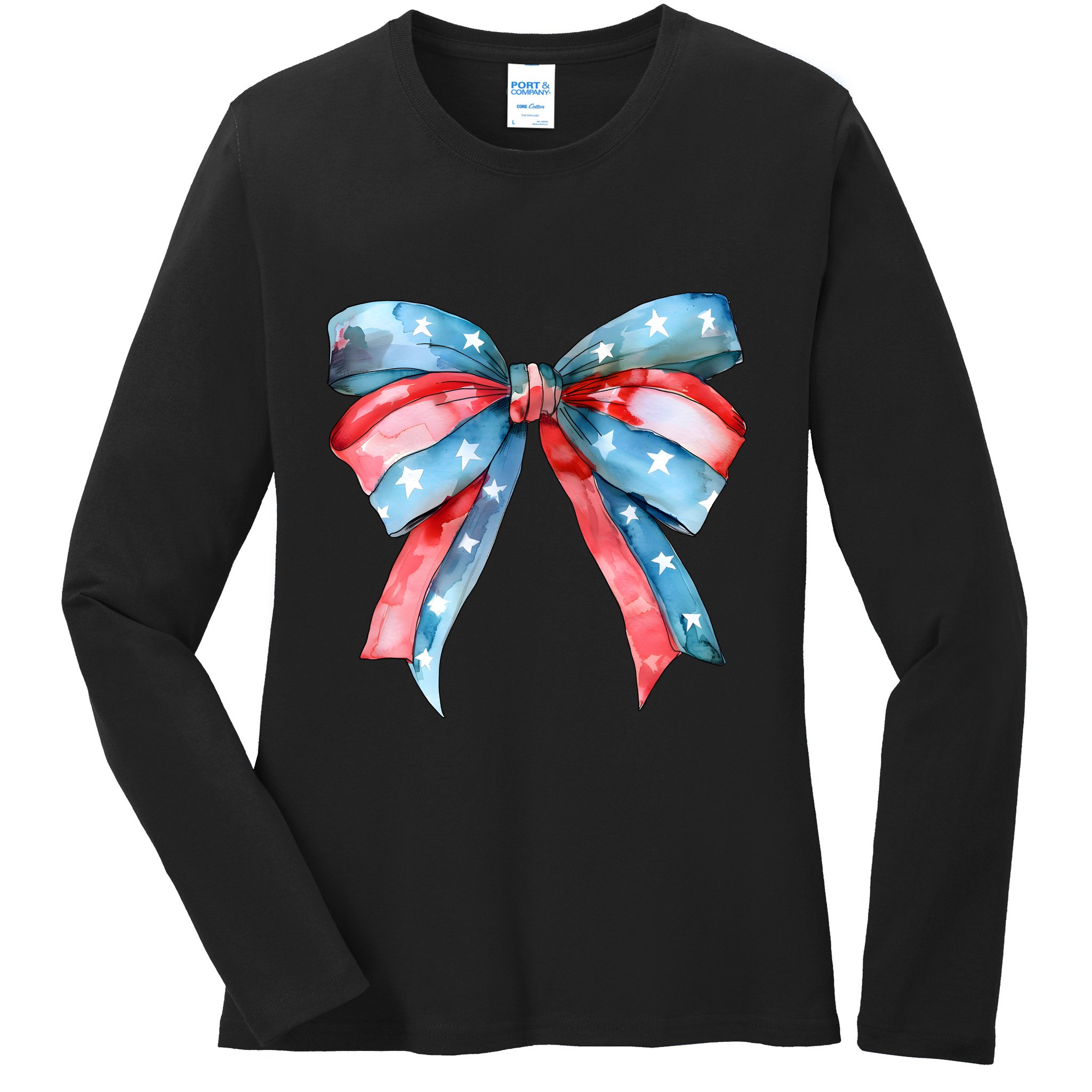 Coquette Bow 4th Of July Independence Day Ladies Long Sleeve Shirt