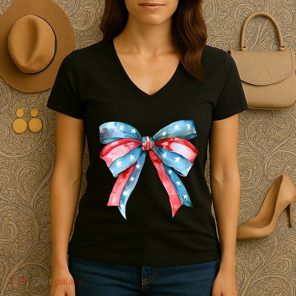 Coquette Bow 4th Of July Independence Day Women's V-Neck T-Shirt