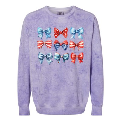 Coquette Bows 4th Of July Patriotic Bows Women Colorblast Crewneck Sweatshirt