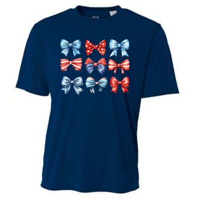 Coquette Bows 4th Of July Patriotic Bows Women Cooling Performance Crew T-Shirt