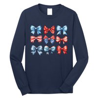 Coquette Bows 4th Of July Patriotic Bows Women Long Sleeve Shirt