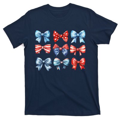 Coquette Bows 4th Of July Patriotic Bows Women T-Shirt