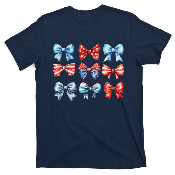 Coquette Bows 4th Of July Patriotic Bows Women T-Shirt