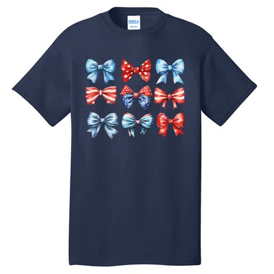 Coquette Bows 4th Of July Patriotic Bows Women Tall T-Shirt