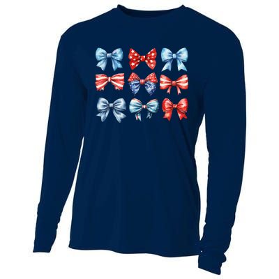 Coquette Bows 4th Of July Patriotic Bows Women Cooling Performance Long Sleeve Crew