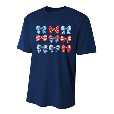 Coquette Bows 4th Of July Patriotic Bows Women Performance Sprint T-Shirt