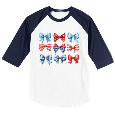 Coquette Bows 4th Of July Patriotic Bows Women Baseball Sleeve Shirt