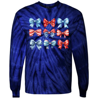 Coquette Bows 4th Of July Patriotic Bows Women Tie-Dye Long Sleeve Shirt