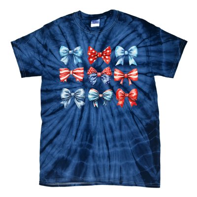 Coquette Bows 4th Of July Patriotic Bows Women Tie-Dye T-Shirt