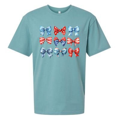 Coquette Bows 4th Of July Patriotic Bows Women Sueded Cloud Jersey T-Shirt