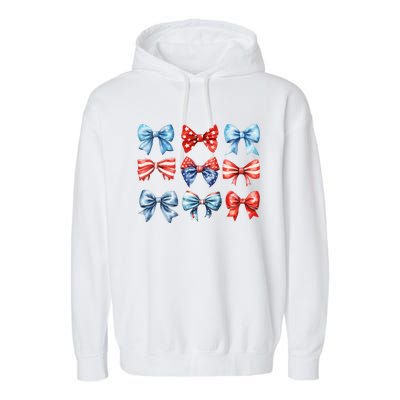 Coquette Bows 4th Of July Patriotic Bows Women Garment-Dyed Fleece Hoodie