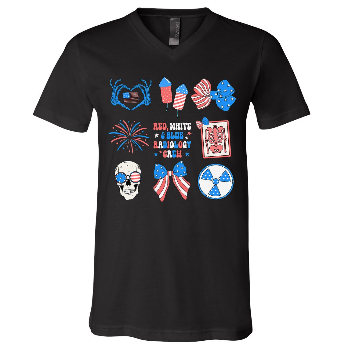 Coquette Bow 4th Of July Radiology Department X-Ray Rad V-Neck T-Shirt