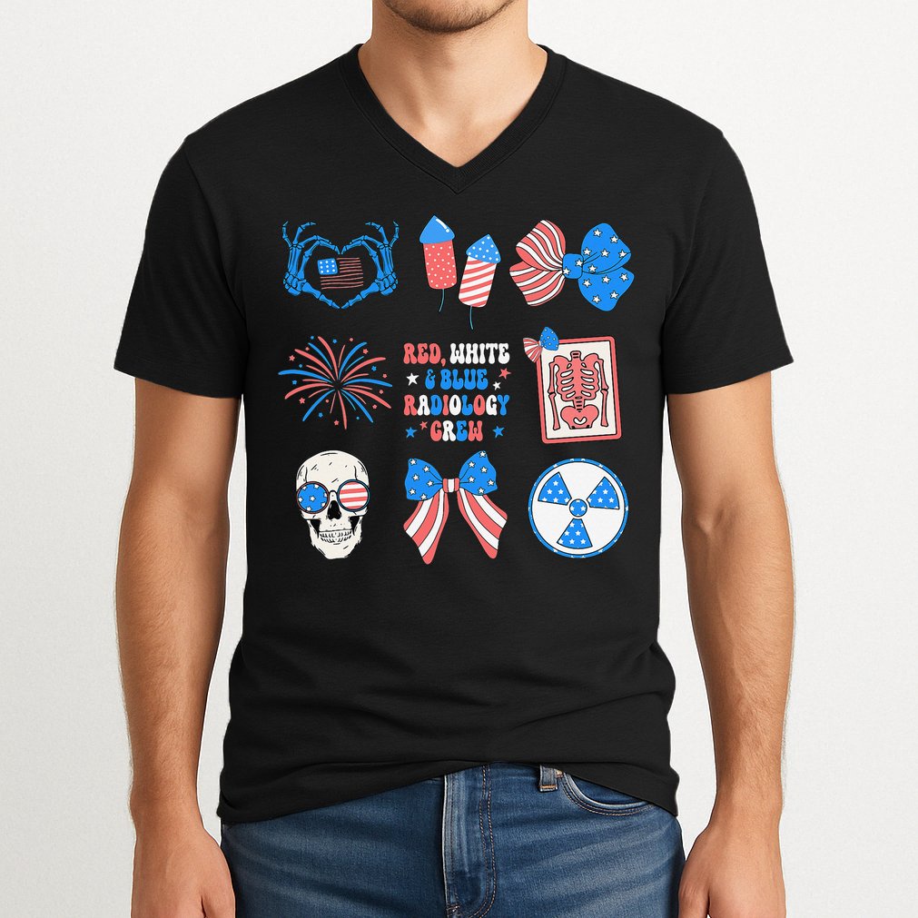 Coquette Bow 4th Of July Radiology Department X-Ray Rad V-Neck T-Shirt