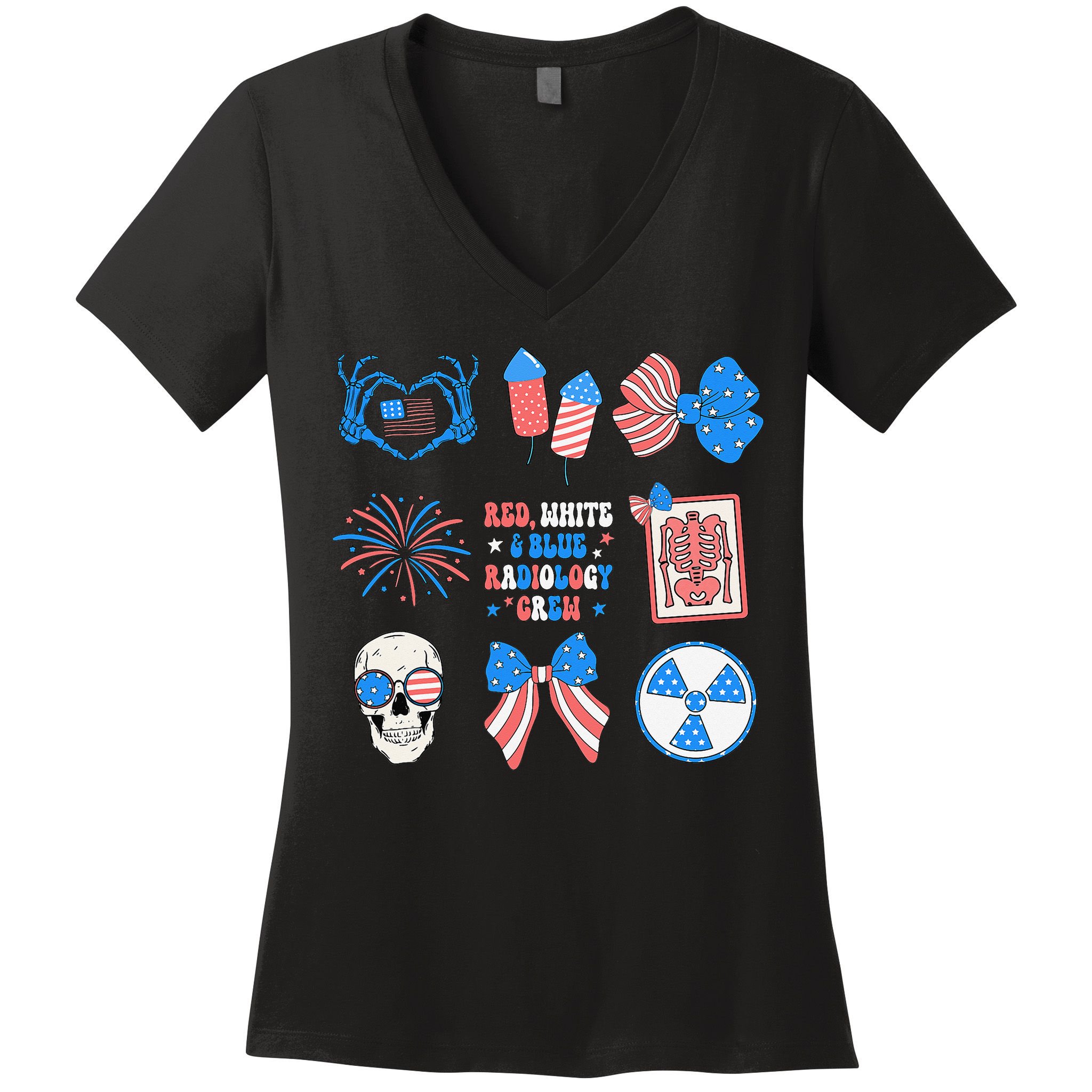 Coquette Bow 4th Of July Radiology Department X-Ray Rad Women's V-Neck T-Shirt